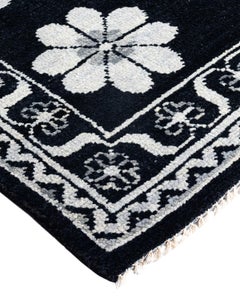 Contemporary Modern Hand Knotted Floral Wool Black Area Rug 8' 3" x 9' 10"