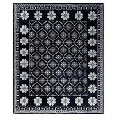 Contemporary Modern Hand Knotted Floral Wool Black Area Rug 8' 3" x 9' 10"