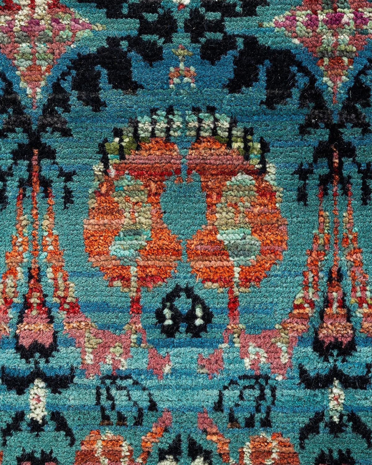Indiano Contemporary Modern Hand Knots Rugs Floral Wool Black Area Rug 9' 2