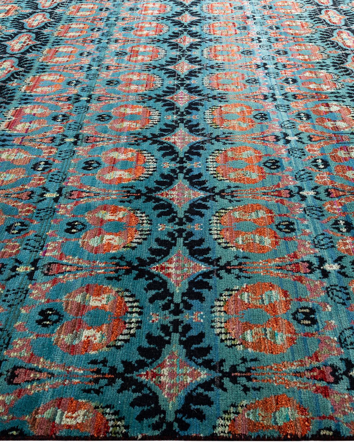 Annodato a mano Contemporary Modern Hand Knots Rugs Floral Wool Black Area Rug 9' 2