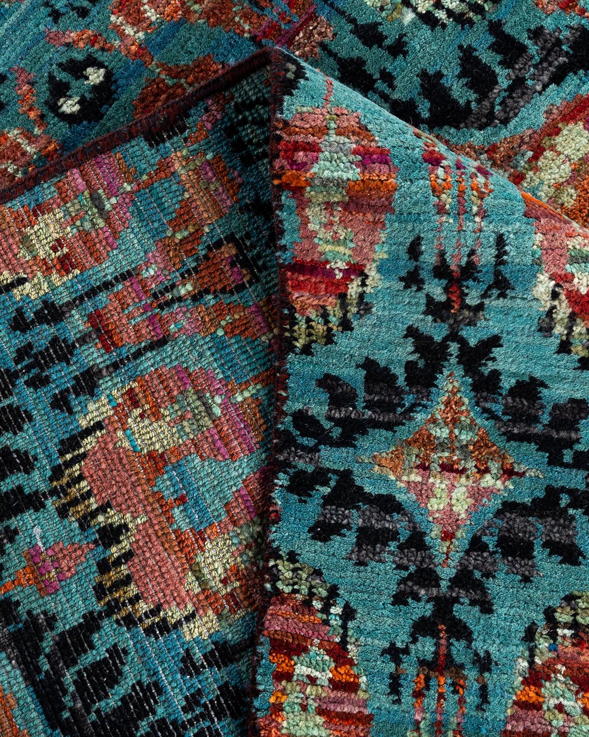 XXI secolo e contemporaneo Contemporary Modern Hand Knots Rugs Floral Wool Black Area Rug 9' 2
