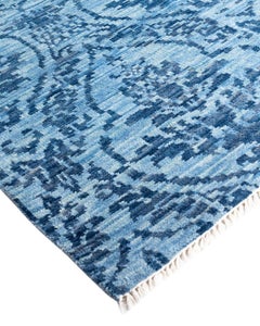 Contemporary Modern Hand Knotted Floral Wool Blue Area Rug 8' 1" x 10' 1"