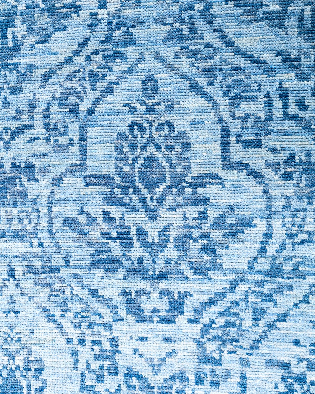 Indiano Tappeto moderno e contemporaneo in lana floreale annodata a mano di colore blu 8' 1