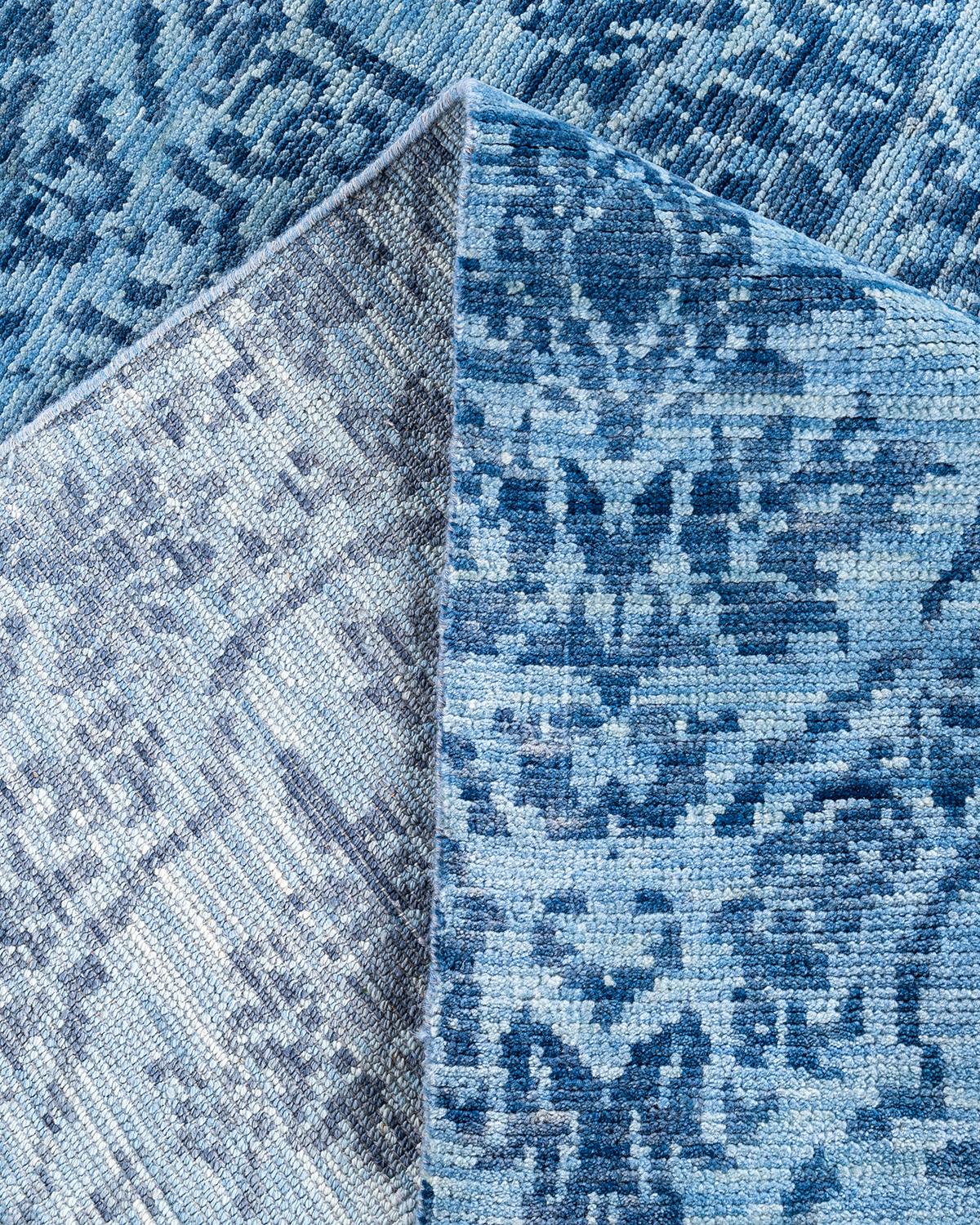 XXI secolo e contemporaneo Tappeto moderno e contemporaneo in lana floreale annodata a mano di colore blu 8' 1