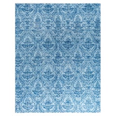 Alfombra de lana floral anudada a mano, moderna y contemporánea, azul 2,5 m x 2,5 m