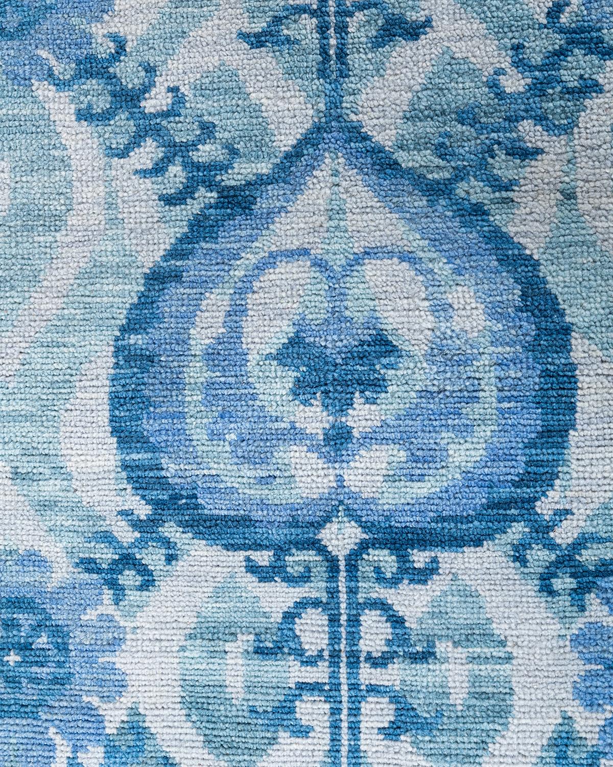 Indian Contemporary Modern Hand Knotted Floral Wool Gray Area Rug 7' 10