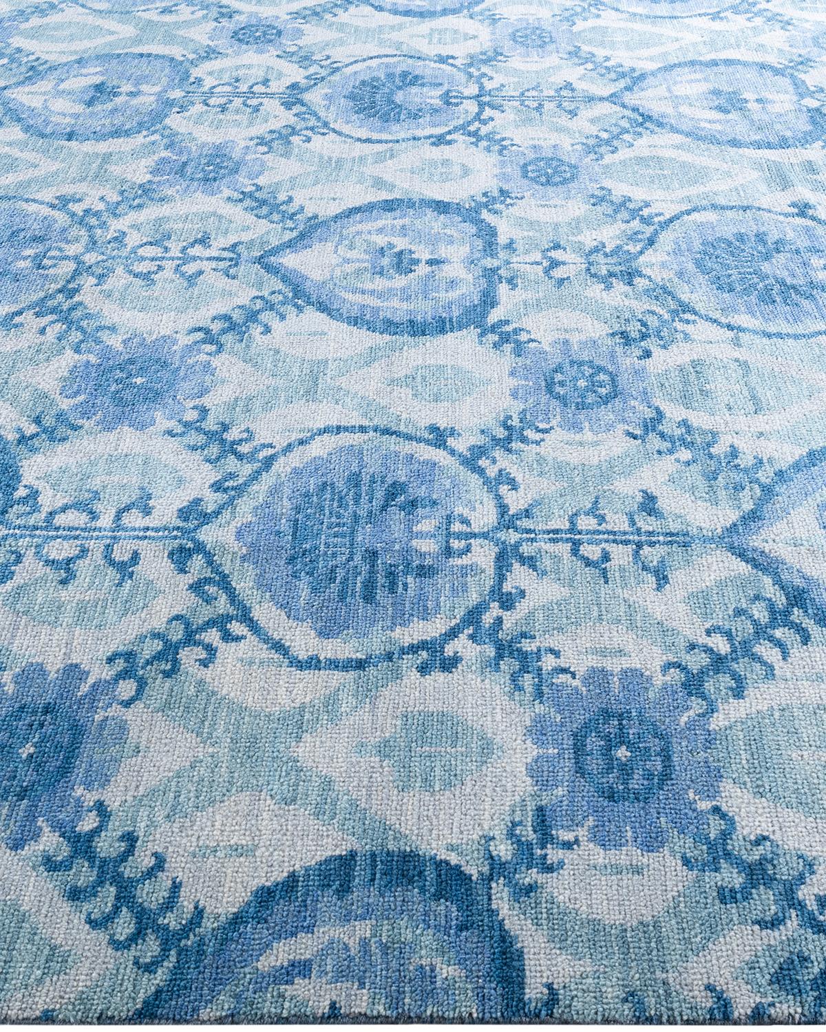Hand-Knotted Contemporary Modern Hand Knotted Floral Wool Gray Area Rug 7' 10
