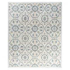 Contemporary Modern Floral Floral Wool Gray Area Rug 8' 1" x 9' 10" (tapis de sol en laine grise nouée à la main)