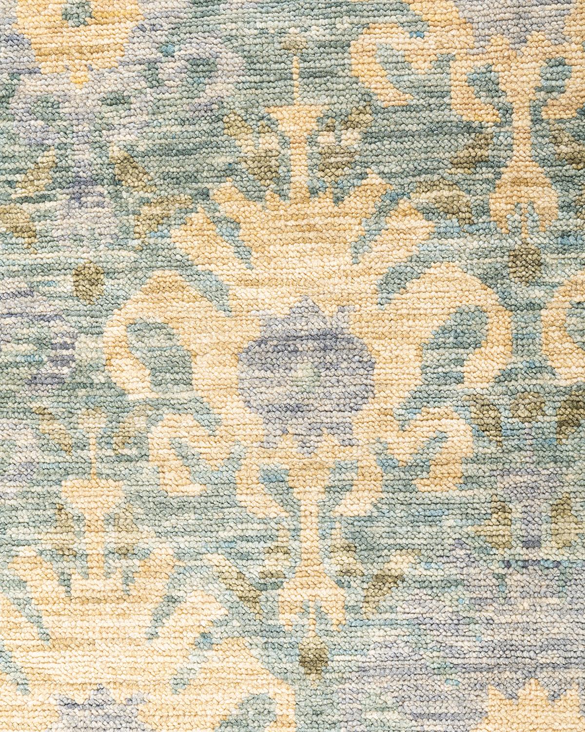 Alfombra moderna contemporánea de lana anudada a mano con motivos florales, gris 8' 2