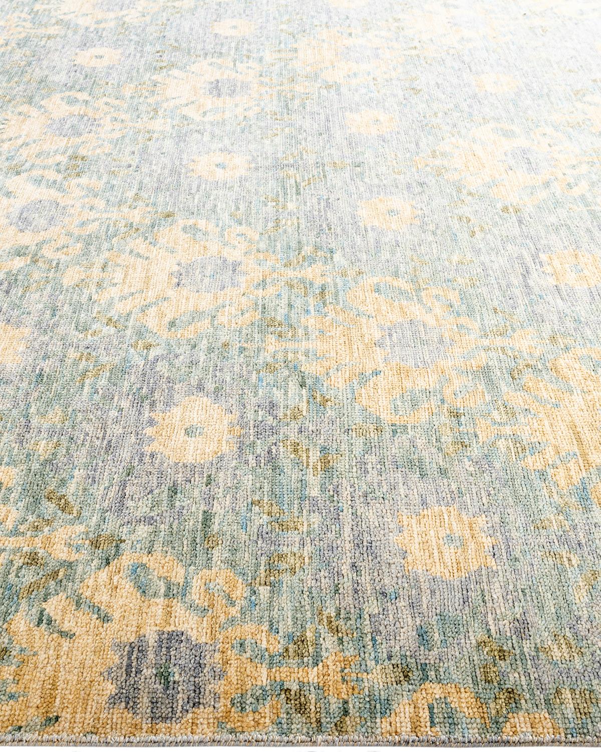 Alfombra moderna contemporánea de lana anudada a mano con motivos florales, gris 8' 2
