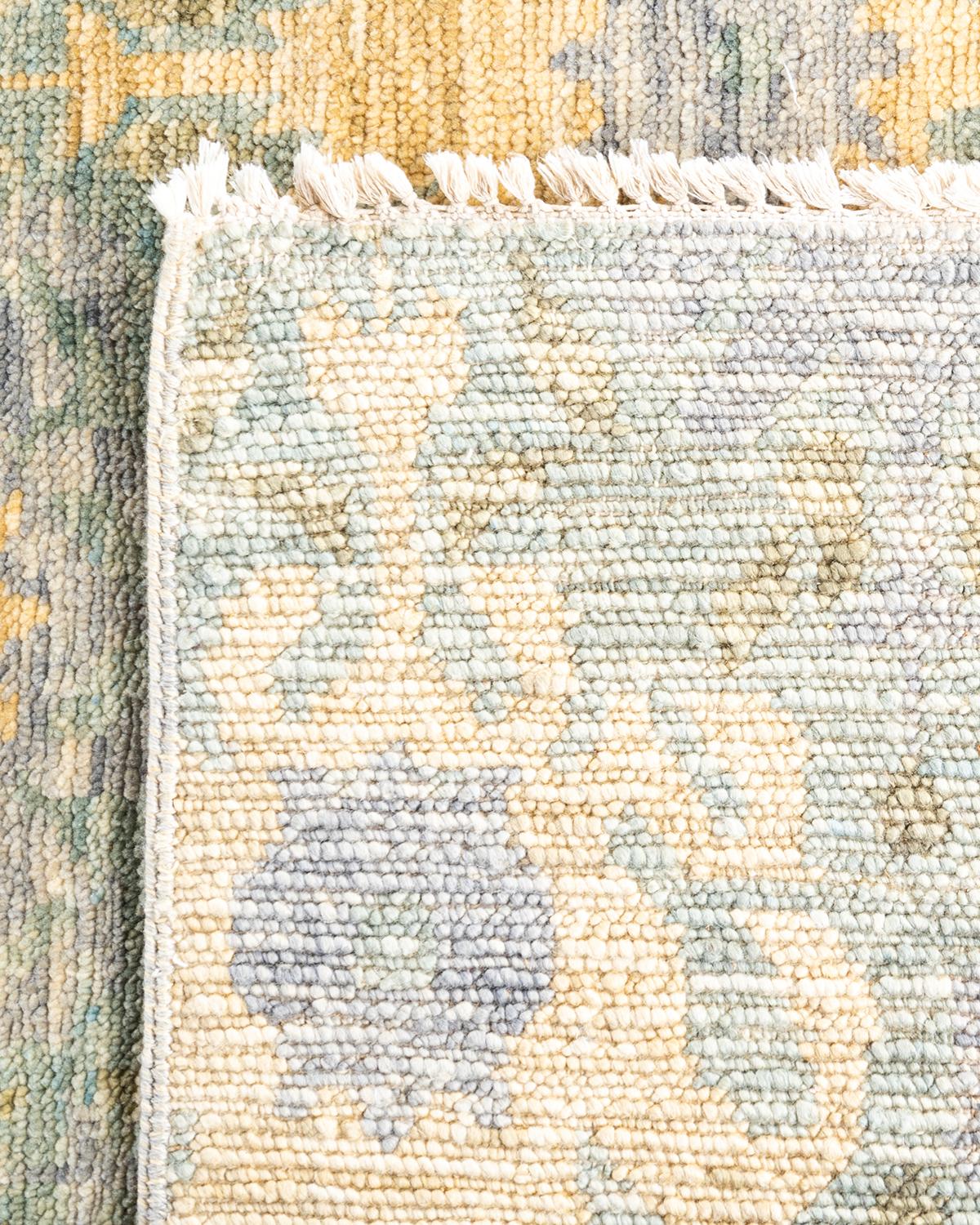 Alfombra moderna contemporánea de lana anudada a mano con motivos florales, gris 8' 2