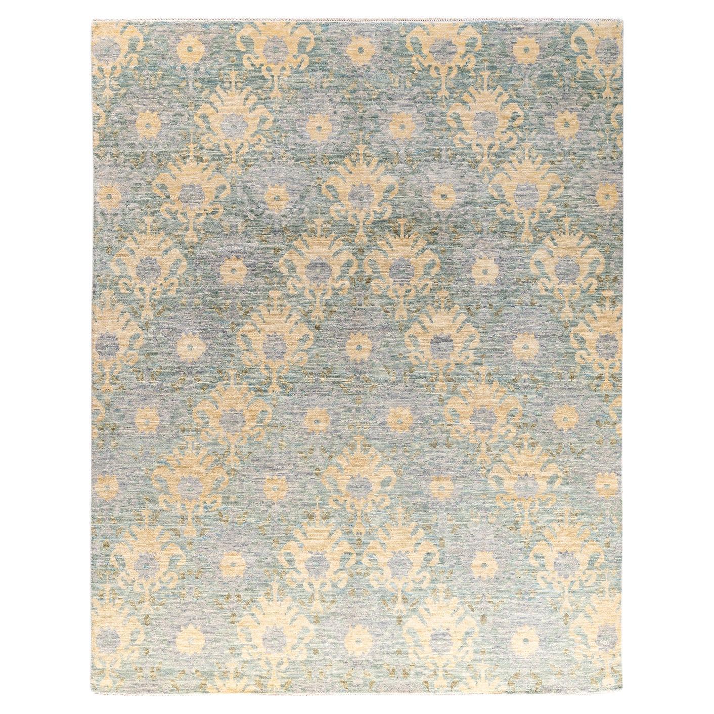 Contemporary Modern Hand Knotted Floral Wool Gray Area Rug 8' 2" x 10' 2"