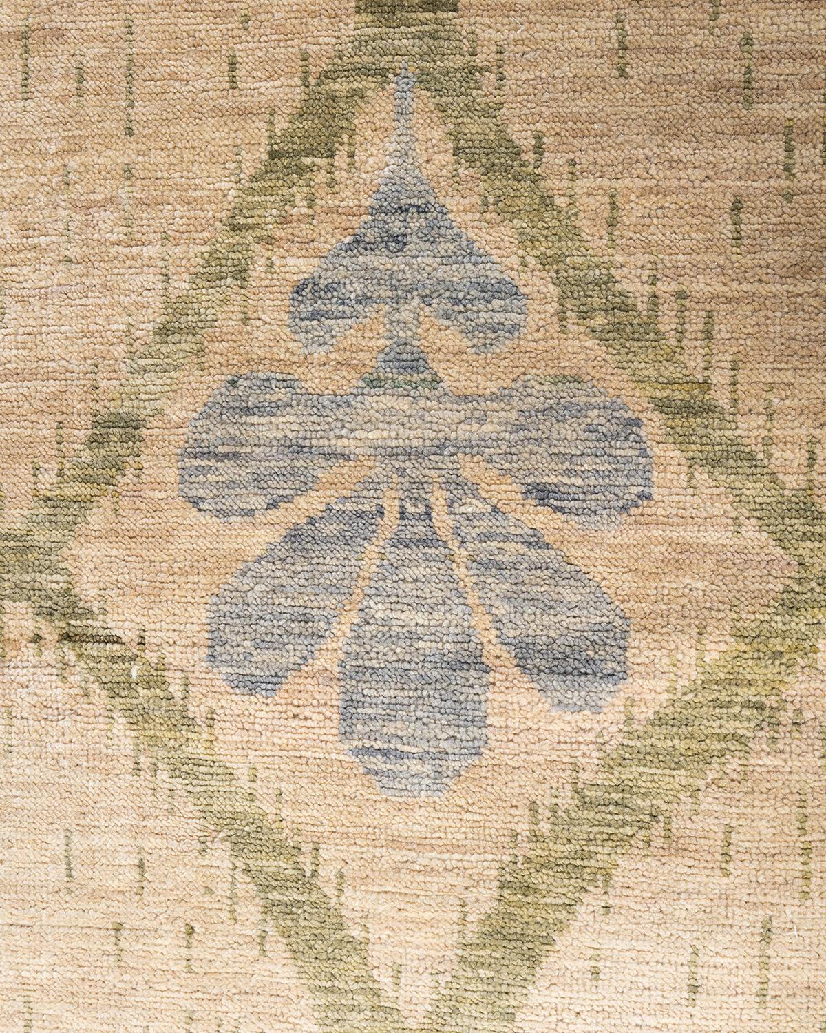 Contemporary Modern Hand Knotted Floral Wool Ivory Area Rug 7' 10