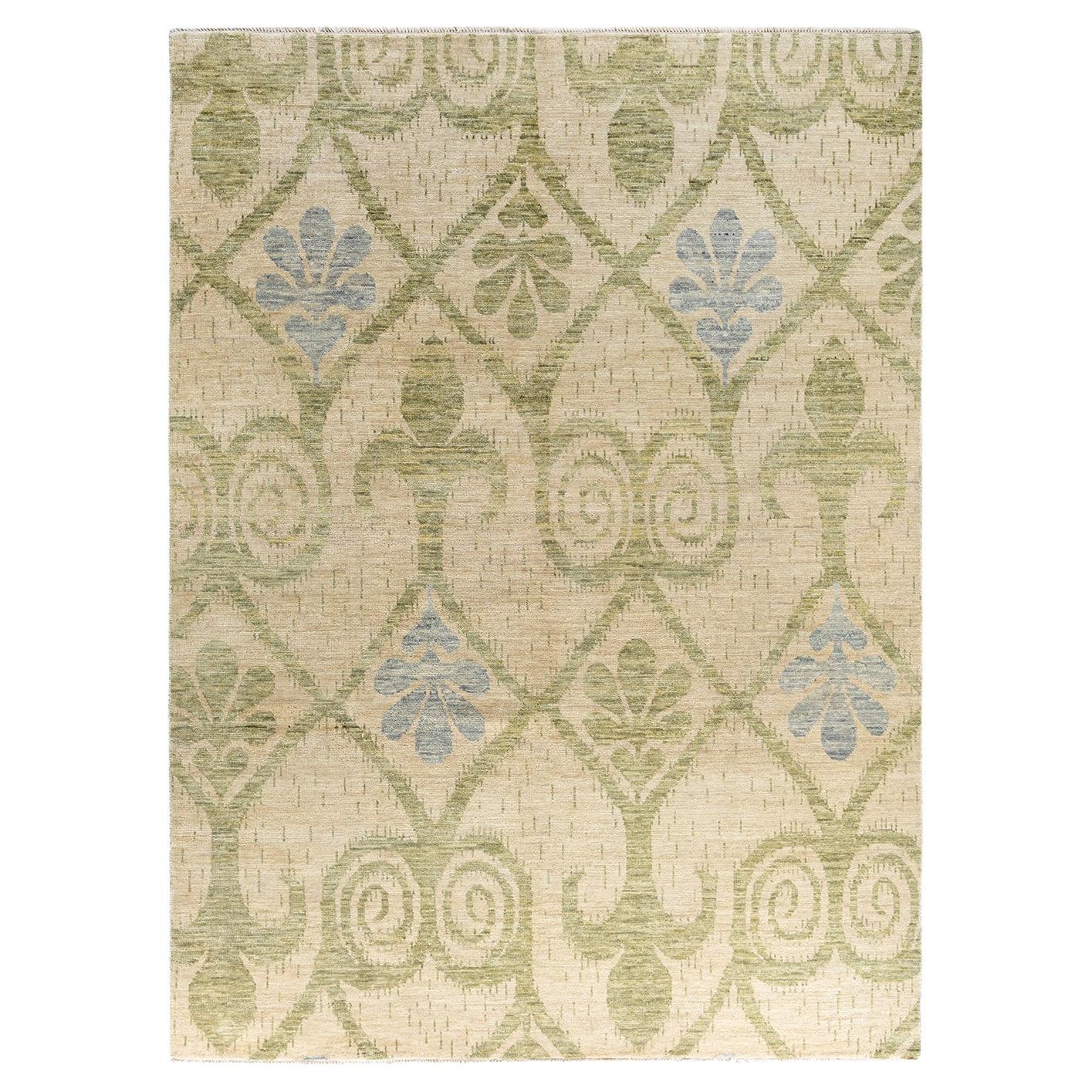 Contemporary Modern Hand Knotted Floral Wool Ivory Area Rug 7' 10" x 10' 3"