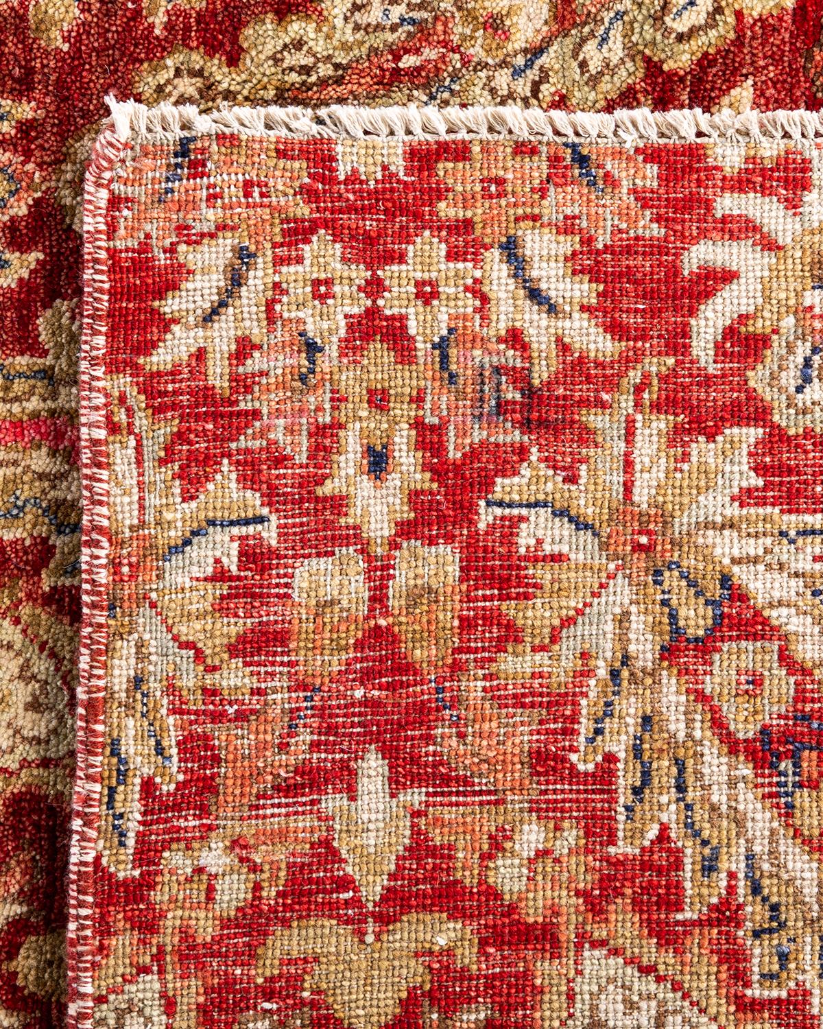 Contemporary Modern Hand Knotted Floral Wool Red Area Rug 7' 10