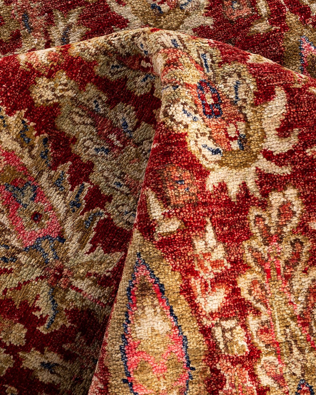 Contemporary Modern Hand Knotted Floral Wool Red Area Rug 7' 10