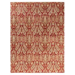 Contemporary Modern Hand Knotted Floral Wool Red Area Rug 7' 10" x 10' 4"