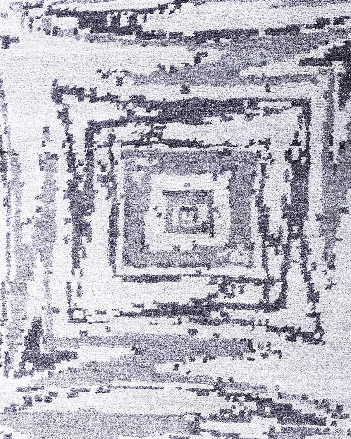 Indiano Tappeto moderno e contemporaneo in seta geometrica annodata a mano di colore beige 9' 0