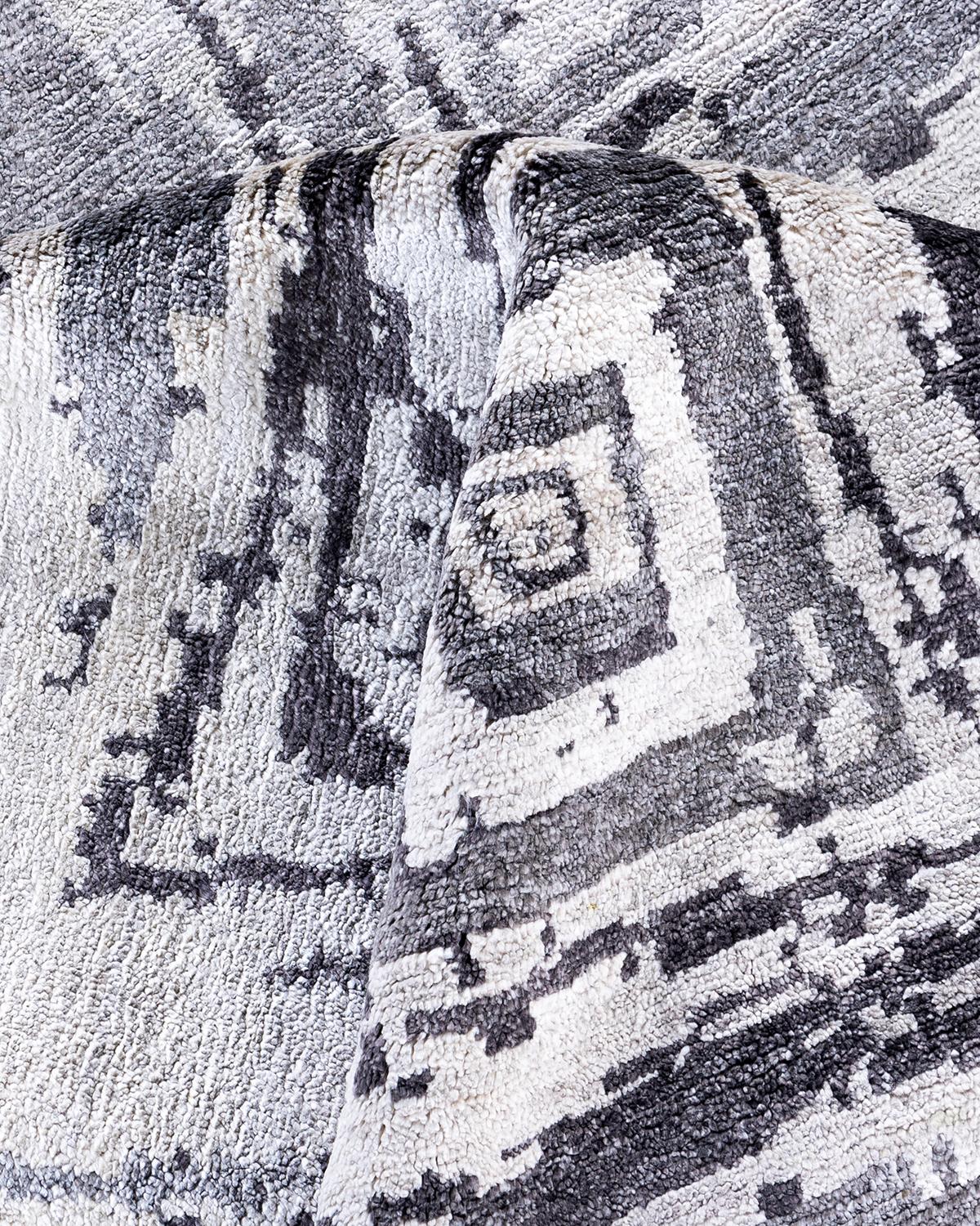 Seta Tappeto moderno e contemporaneo in seta geometrica annodata a mano di colore beige 9' 0