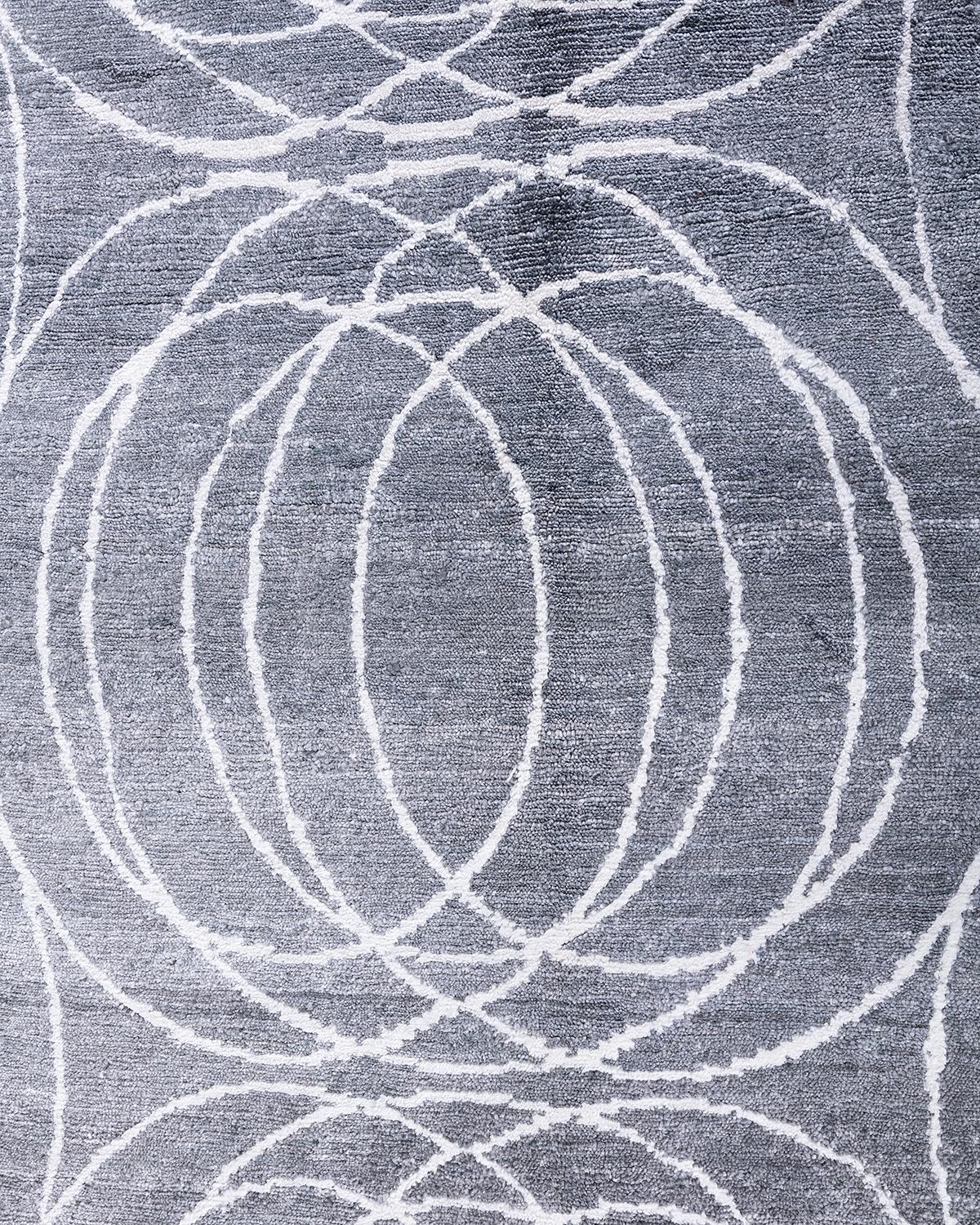Indiano Tappeto moderno e contemporaneo in seta geometrica grigio annodato a mano 8' 0