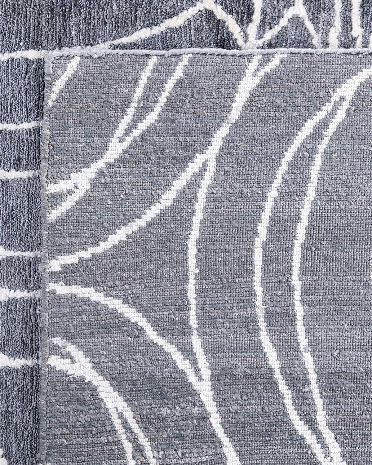 Tappeto moderno e contemporaneo in seta geometrica grigio annodato a mano 8' 0