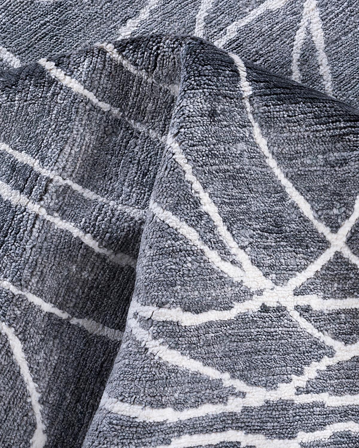 Seta Tappeto moderno e contemporaneo in seta geometrica grigio annodato a mano 8' 0