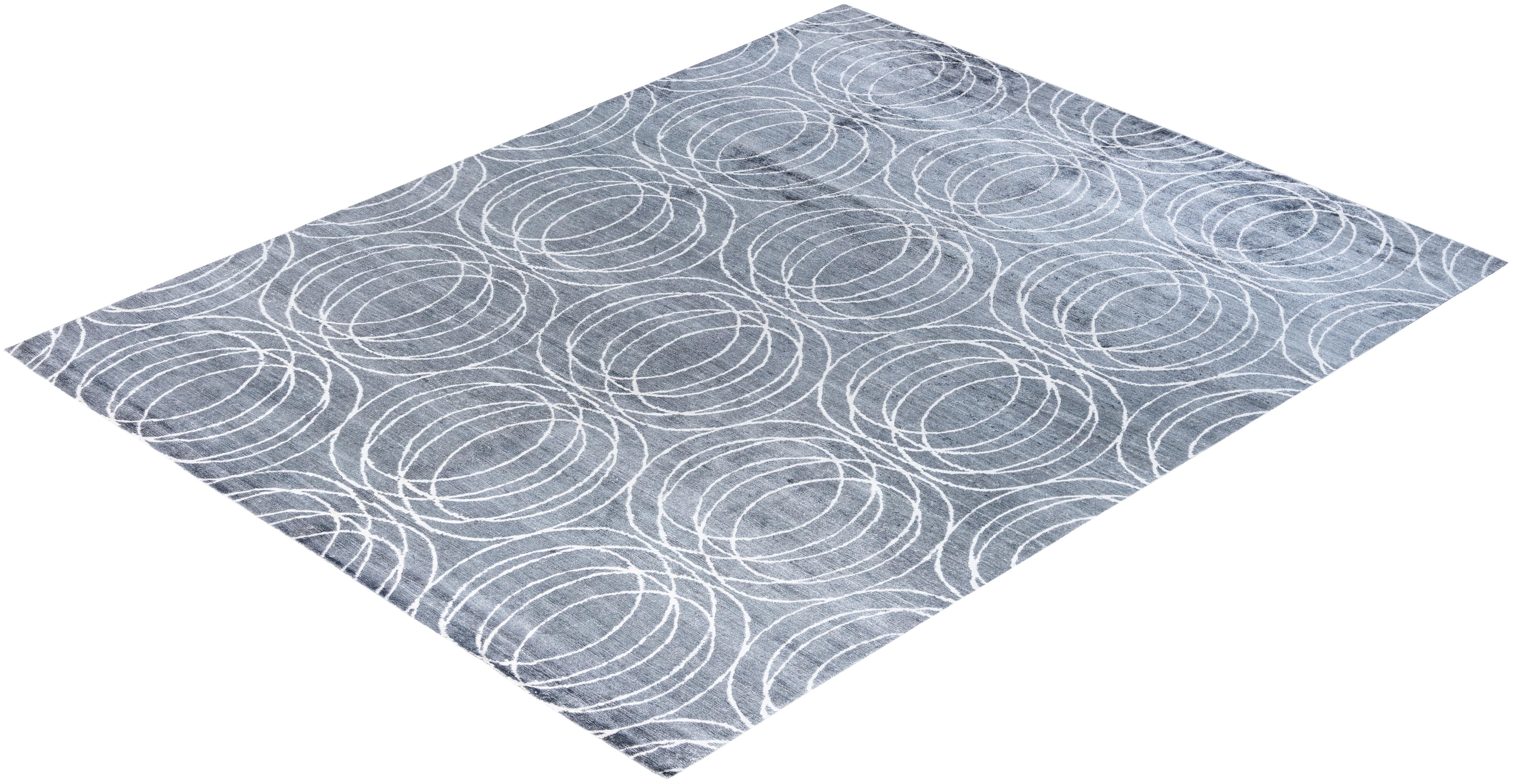Tappeto moderno e contemporaneo in seta geometrica grigio annodato a mano 8' 0