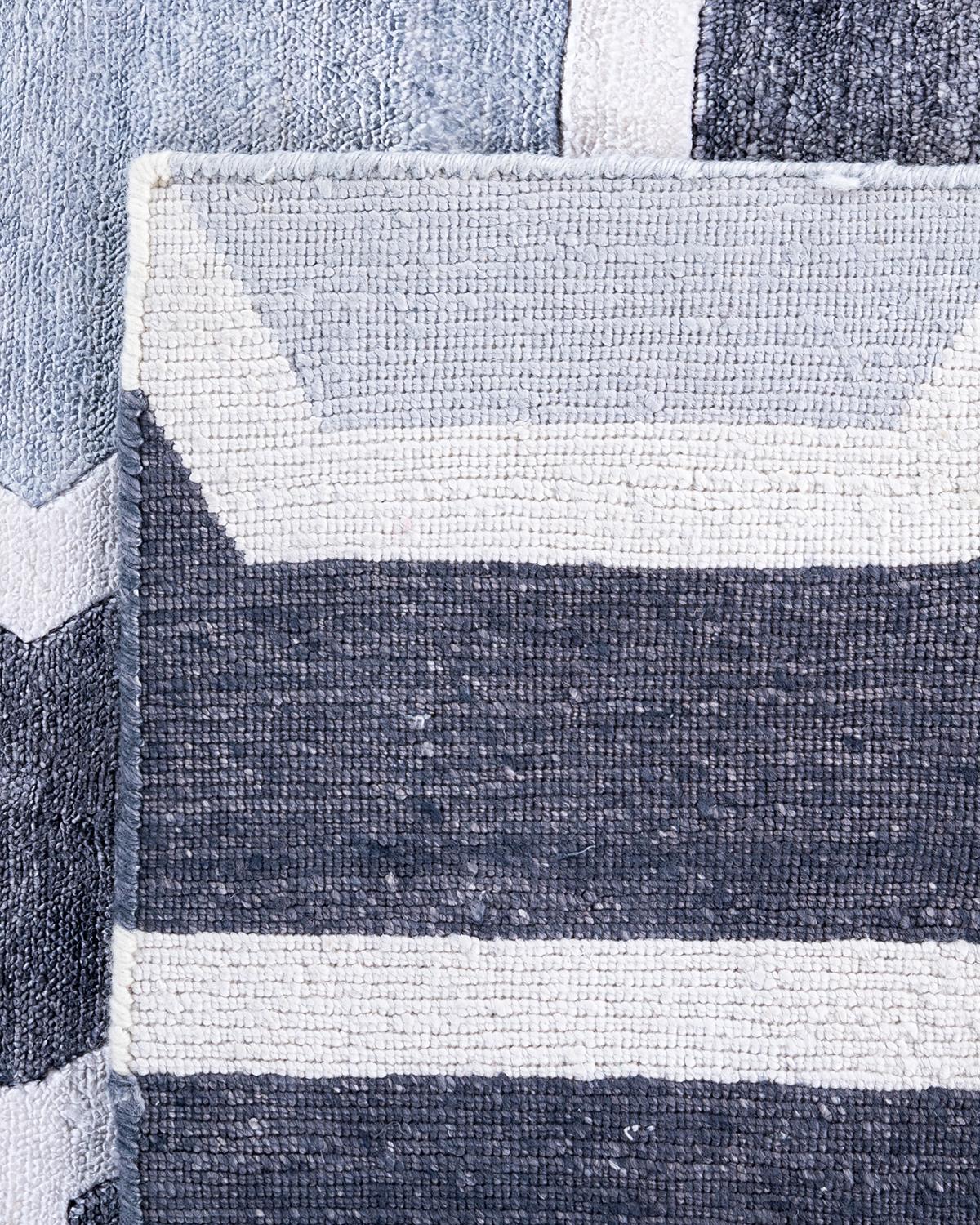 Tappeto moderno e contemporaneo in seta geometrica grigio annodato a mano 8' 3