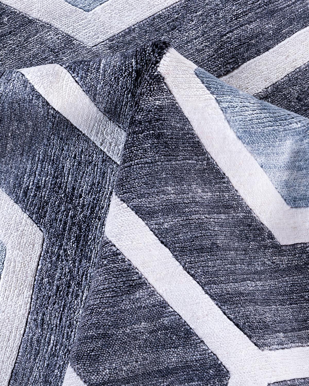 Seta Tappeto moderno e contemporaneo in seta geometrica grigio annodato a mano 8' 3