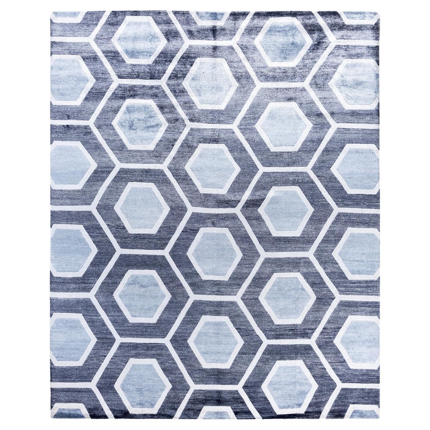 Tappeto moderno e contemporaneo in seta geometrica grigio annodato a mano 8' 3" x 10' 2"