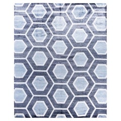 Contemporary Modern Geometric Silk Gray Area Rug 8' 3" x 10' 2" noué à la main