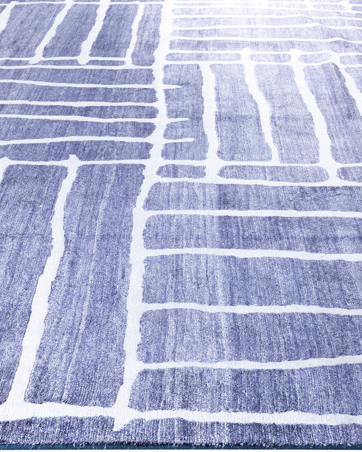 Annodato a mano Tappeto moderno e contemporaneo in seta geometrica grigio annodato a mano 9' 1
