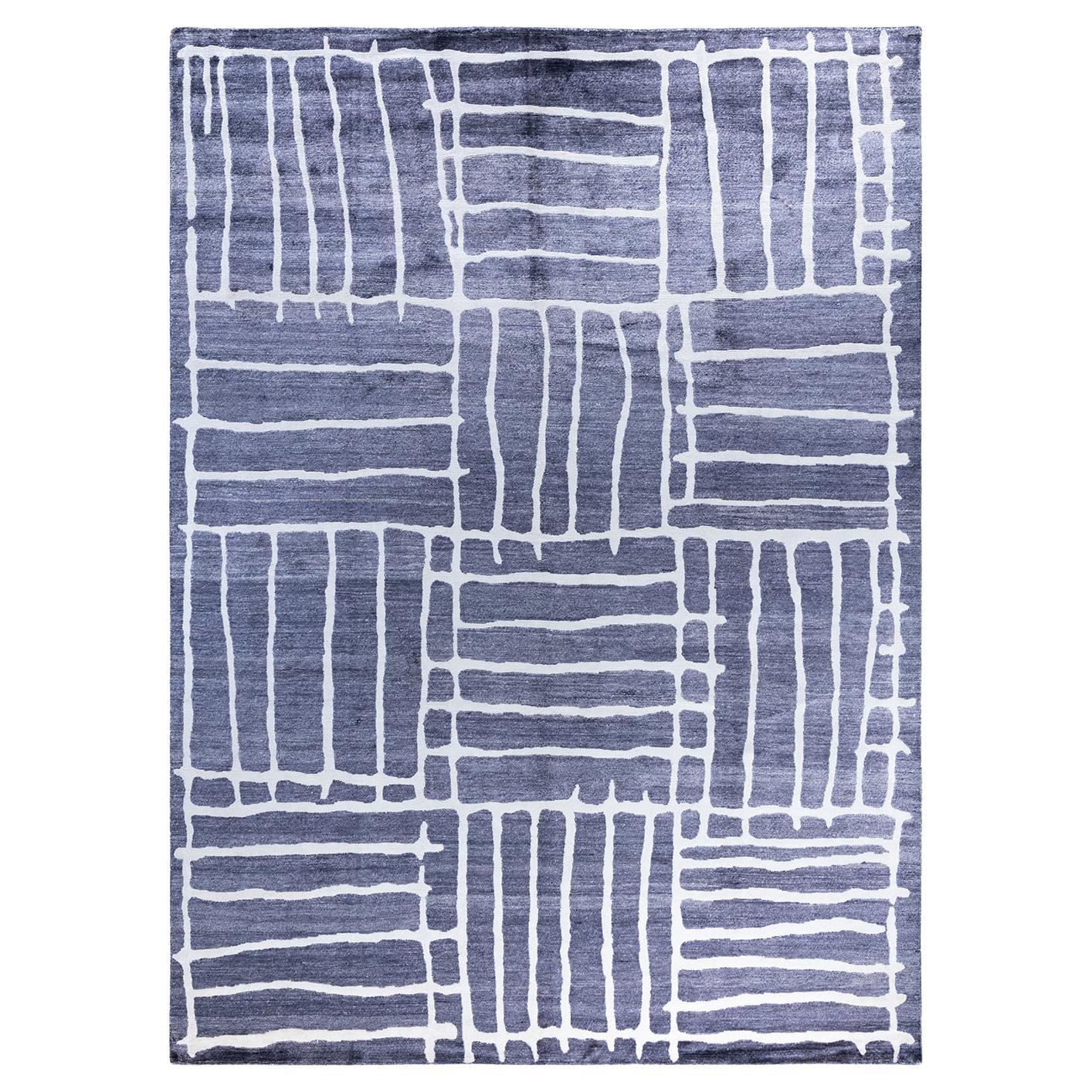 Contemporary Modern Geometric Silk Gray Area Rug 9' 1" x 12' 0" (tapis géométrique gris noué à la main)