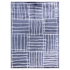 Contemporary Modern Geometric Silk Gray Area Rug 9' 1" x 12' 0" (tapis géométrique gris noué à la main)