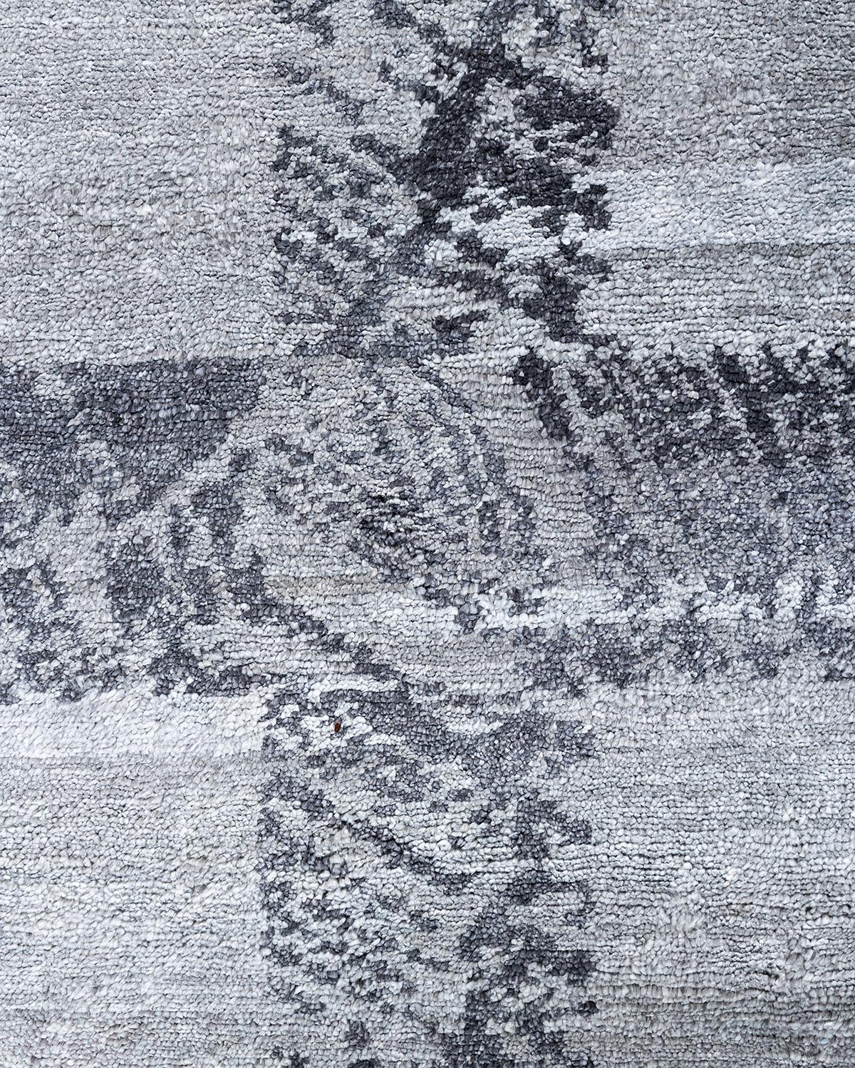 Indiano Tappeto moderno e contemporaneo in seta geometrica grigio annodato a mano 9' 2