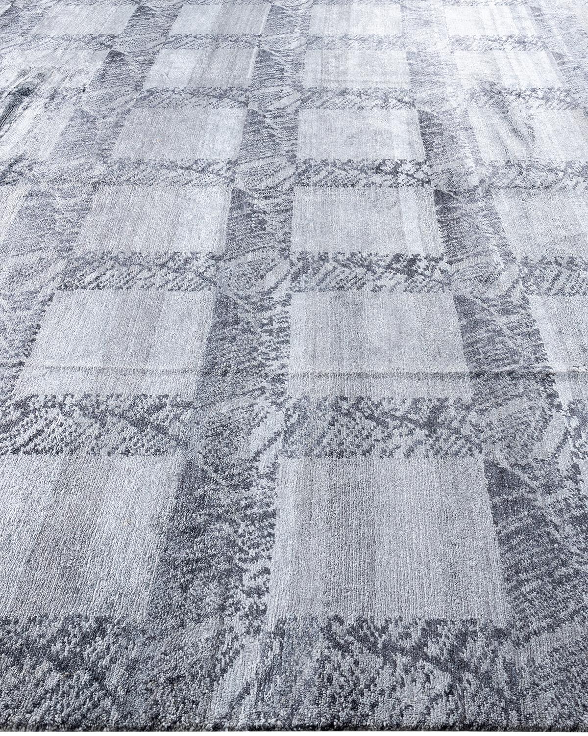 Annodato a mano Tappeto moderno e contemporaneo in seta geometrica grigio annodato a mano 9' 2