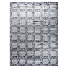 Contemporary Modern Geometric Silk Gray Area Rug 9' 2" x 12' 2" noué à la main