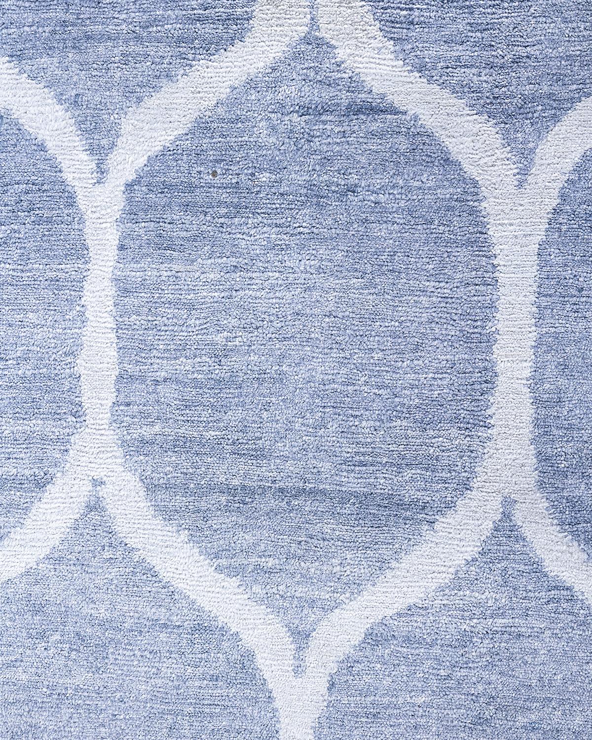Indiano Tappeto moderno e contemporaneo in seta geometrica annodata a mano di colore grigio 9' 3