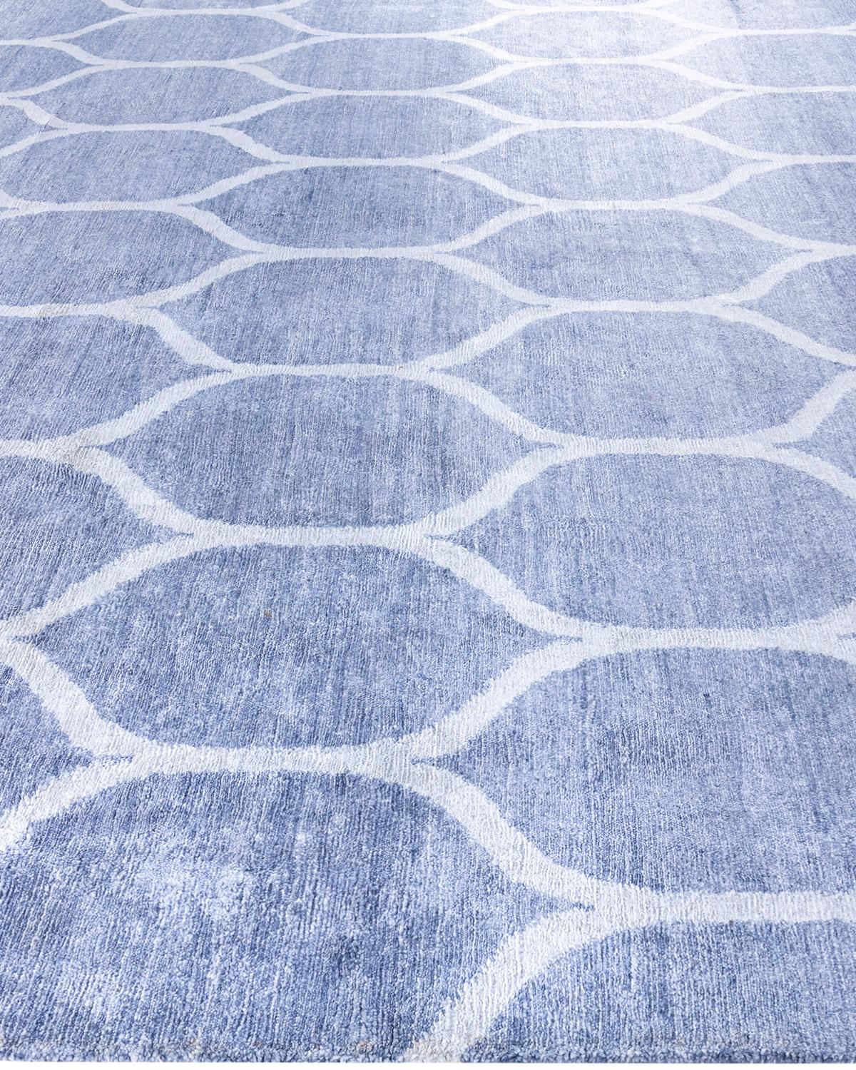 Annodato a mano Tappeto moderno e contemporaneo in seta geometrica annodata a mano di colore grigio 9' 3