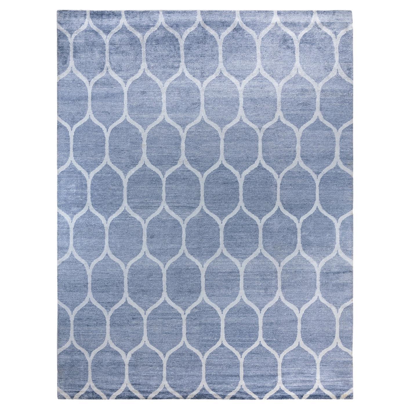Contemporary Modern Geometric Silk Gray Area Rug 9' 3" x 12' 1" noué à la main