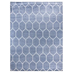 Contemporary Modern Geometric Silk Gray Area Rug 9' 3" x 12' 1" noué à la main
