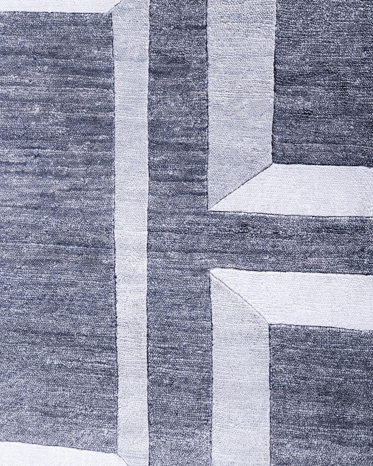 Indiano Tappeto moderno e contemporaneo in seta geometrica annodata a mano, color avorio, 8' 2
