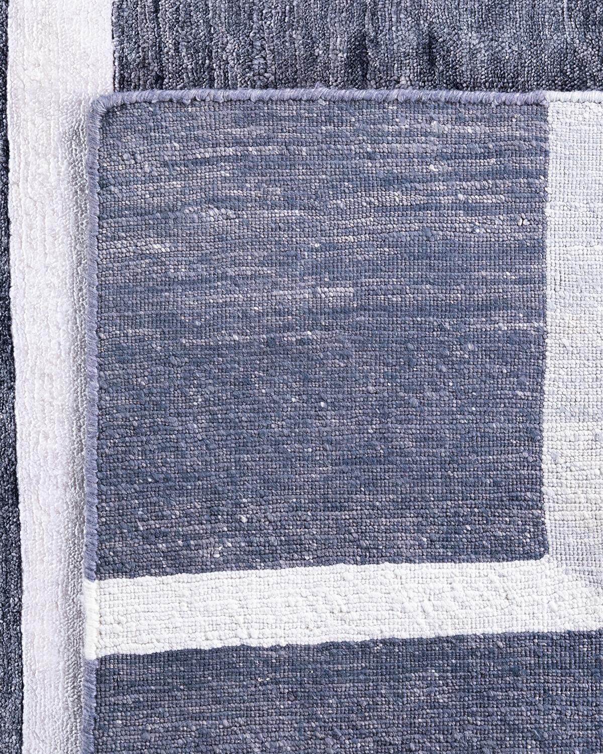 Tappeto moderno e contemporaneo in seta geometrica annodata a mano, color avorio, 8' 2