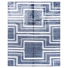 Contemporary Modern Hand Knotted Geometric Silk Ivory Area Rug 8' 2" x 10' 0"