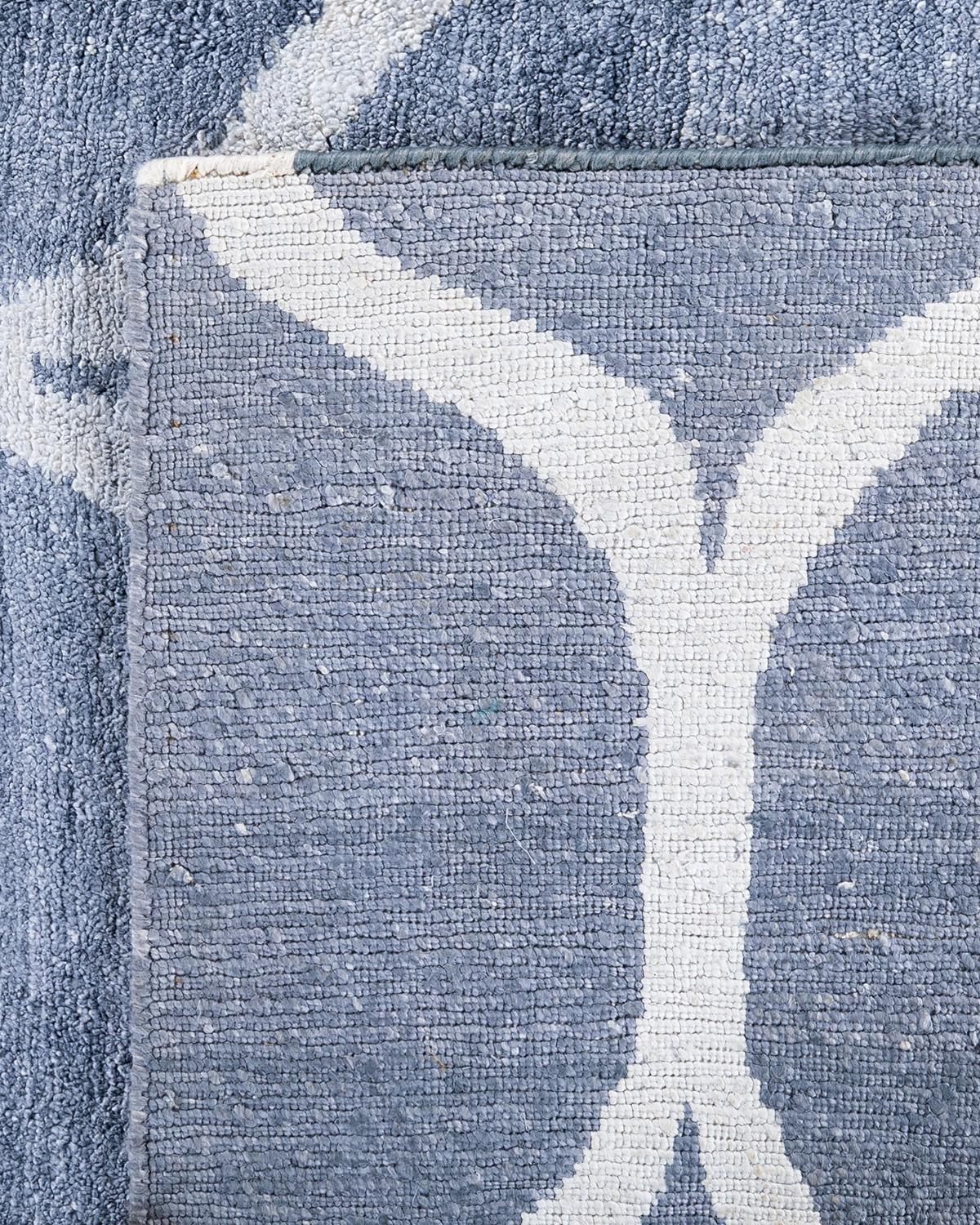 Tappeto moderno e contemporaneo in seta geometrica annodata a mano di colore avorio 8' 2