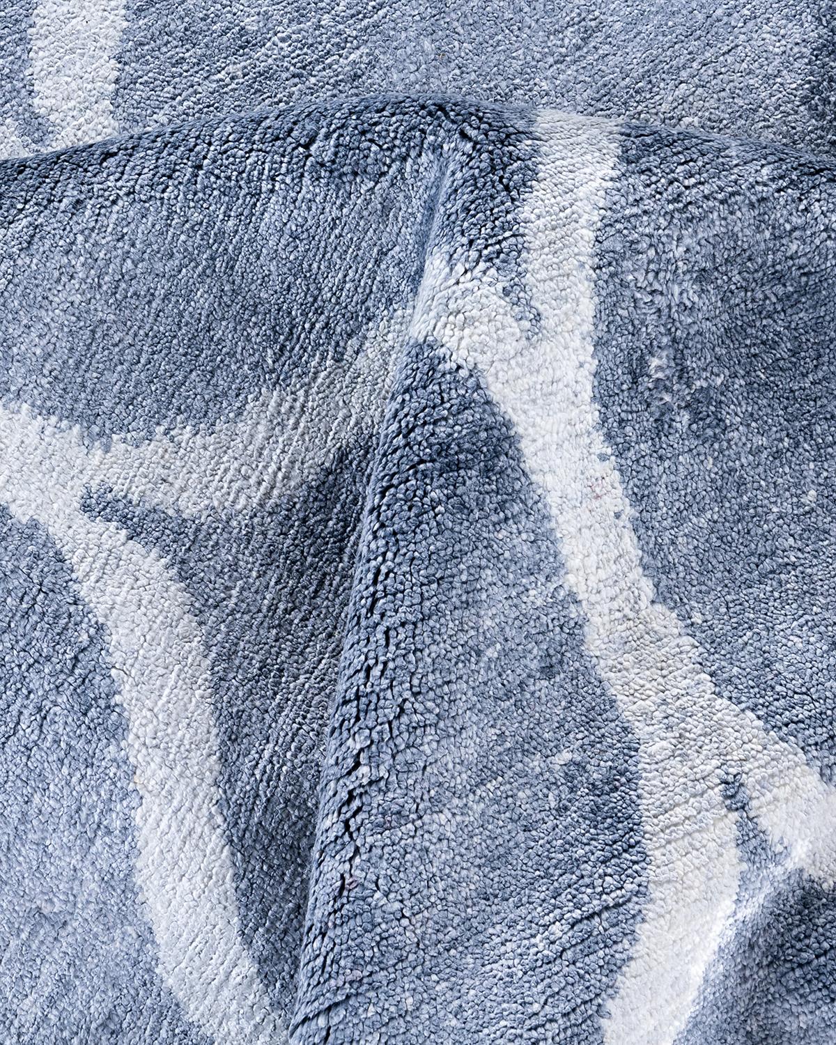 Seta Tappeto moderno e contemporaneo in seta geometrica annodata a mano di colore avorio 8' 2