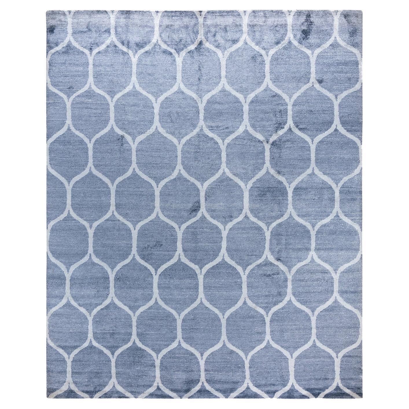 Tappeto moderno e contemporaneo in seta geometrica annodata a mano di colore avorio 8' 2" x 10' 1".