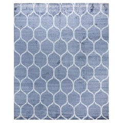 Contemporary Modern Geometric Silk Ivory Area Rug 8' 2" x 10' 1" (tapis géométrique en soie noué à la main)