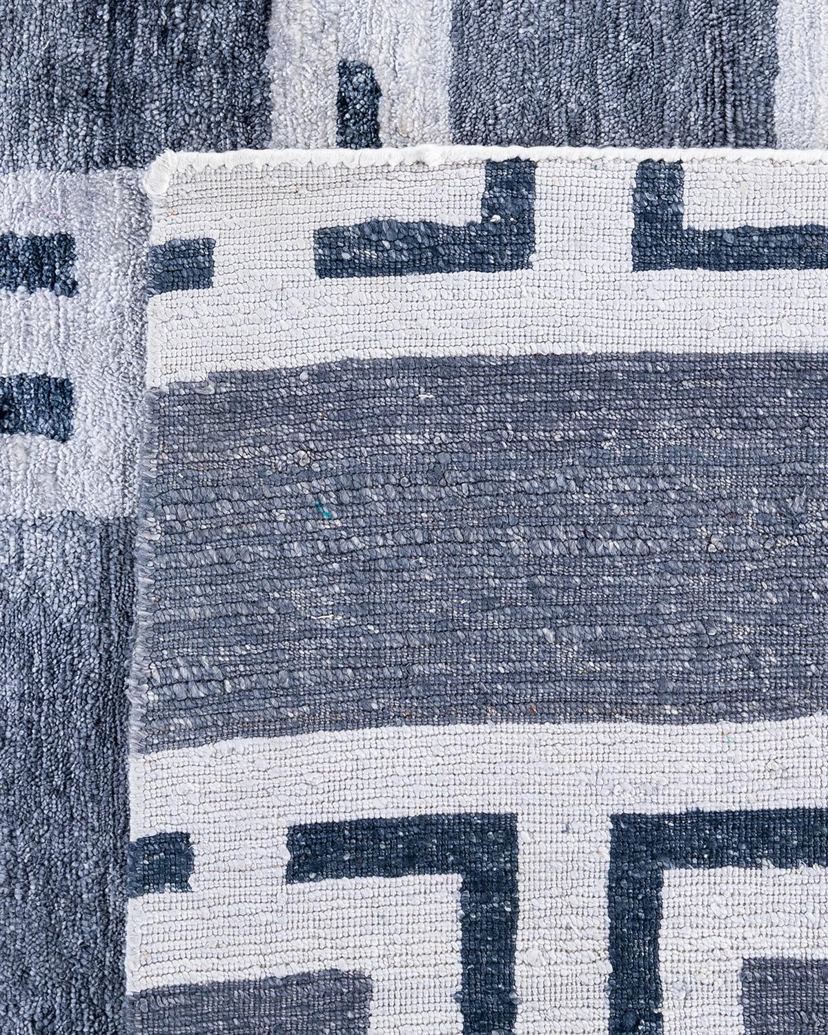 Tappeto moderno e contemporaneo in seta geometrica annodata a mano di colore avorio 9' 0
