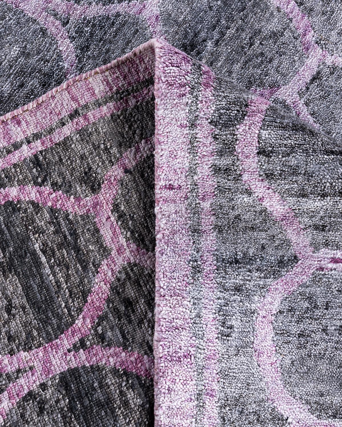 XXI secolo e contemporaneo Tappeto moderno e contemporaneo in seta geometrica annodata a mano di colore rosa 8' 2